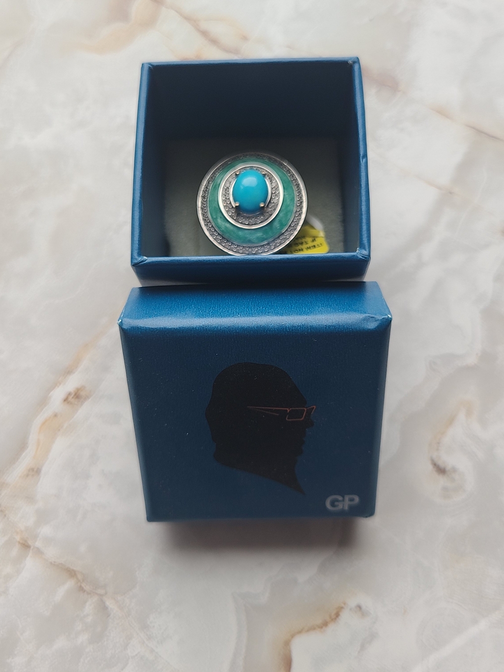 925 SS Ring, Sleeping Beauty Turquoise And Enamel, Size US 6 - Picture 3 of 4